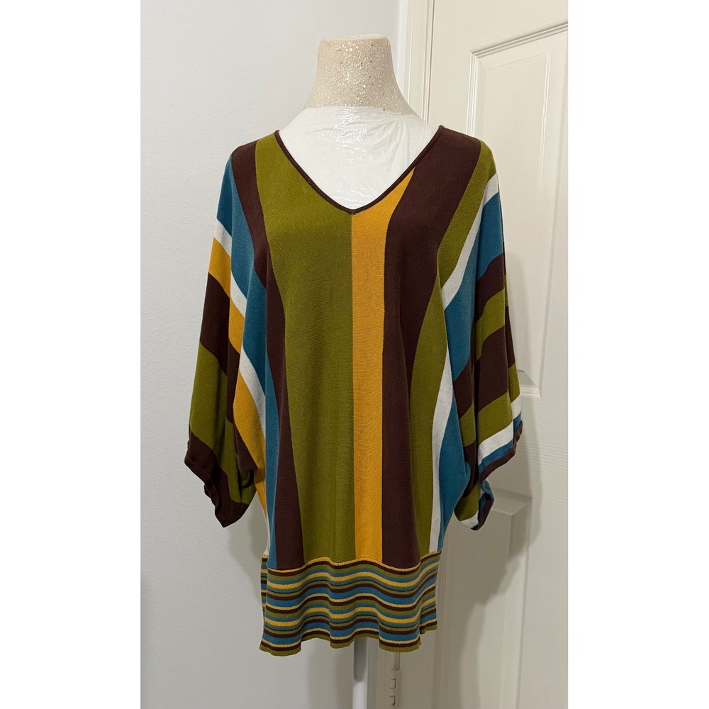Gold Flava Women Plus Size 24 Cotton Knit V-Neck Striped Dolman Sleeve Tunic Top